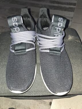 adidas Charcoal Knit Slip-On Sneakers with White Soles